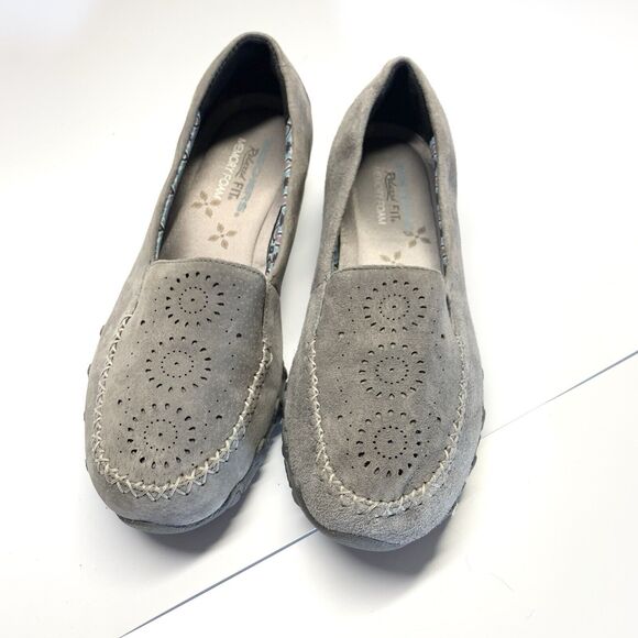 Skechers Shoes Womens 8 Gray Leather Air Cooled Loafers Relaxed Fit Memory Foam - Picture 1 of 8
